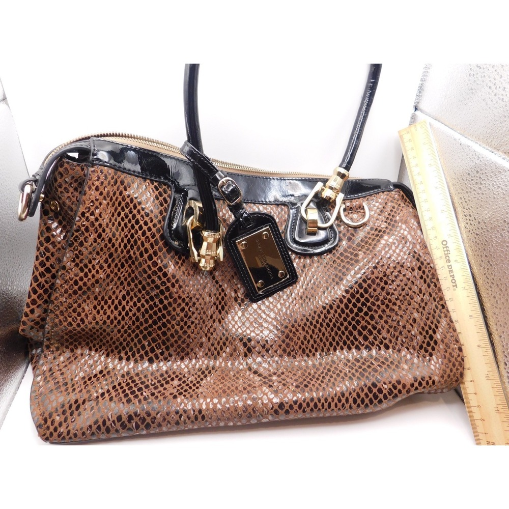 Bobby Schandra Patent Leather Snake Print Satchel Tote
